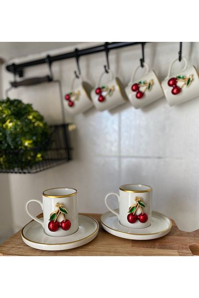 atabey home collection طقم أكواب بورسلين 100 مل - 6 قطع شتوية وتفاصيل ذهبية