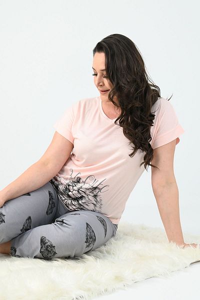 Koza Butik Women's Short Sleeve Printed Plus Size (Battal) Pajama Set 0003-25 32714