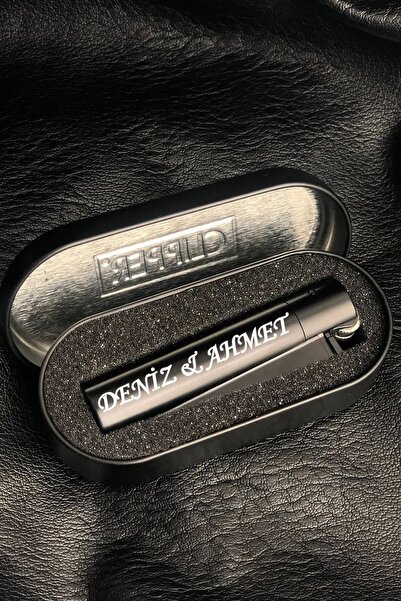 megame öğretmenler günü için Hediyelik Kişiye Özel Isim Baskılı Clipper Siyah Kutulu Metal Çakmak,