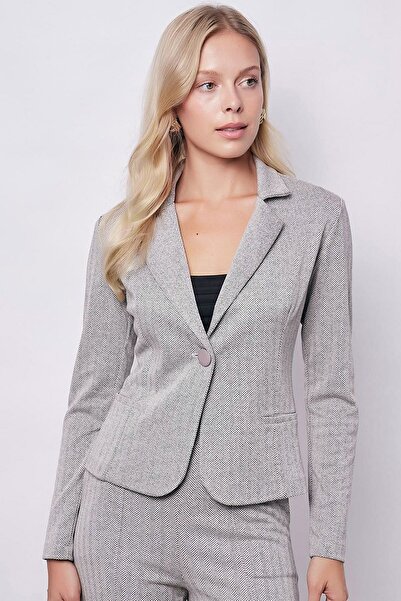 CoolLook Ceket Yakalı Uzun Kollu Fit Bele Oturan Kesim Çift Cepli Balıksırtı ...