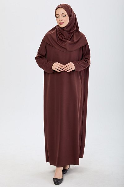 TOFİSA Women's Brown Prayer Plain Crew Neck - 13103