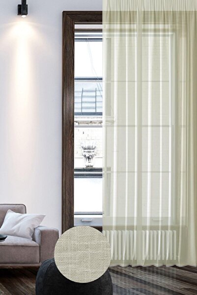 GOCCIA HOME PİLELİ Keten Görünümlü Düz Tül Perde Krem