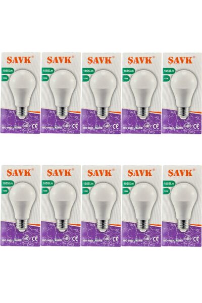 şavk Şavk 12W 4000K (Günışığı) E27 Duylu Led Ampul (10 Adet)