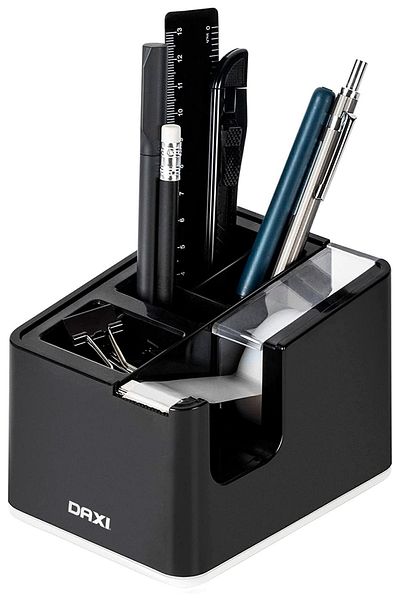 Daxi D-402 Desktop Pen Holder And Tape Cutter, Black