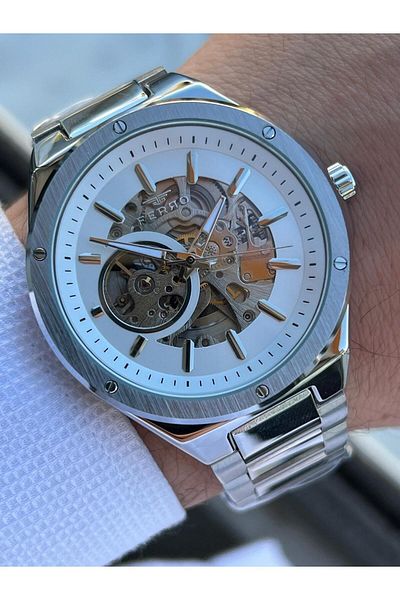 FERRO 3 Atm Waterproof Men's Wristwatch - Automatic Mechanism, 2 Years Warranty, Steel Band Efm.31443-A