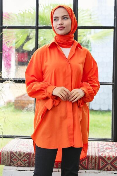 TOFİSA تونيك نسائي برتقالي - ياقة قميص سادة - 10811