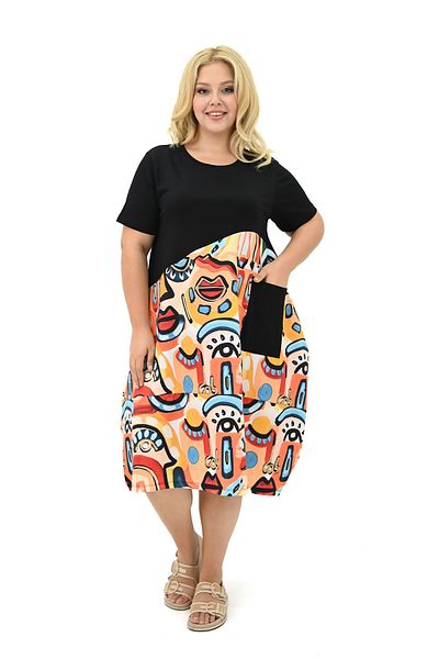 Koza Butik Γυναικείο φόρεμα με ψηφιακή εκτύπωση Plus Size - 5257-25