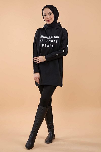 TOFİSA Schwarzer Sweatpullover für Damen - Rundhalsausschnitt, einfarbig - 13067