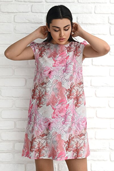 Koza Butik Kadın Desenli Kısa Kollu Elbise 5167-23