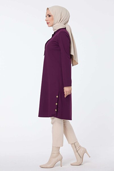 TOFİSA Purple Straight Judge Collar Women's Tunic - 13015