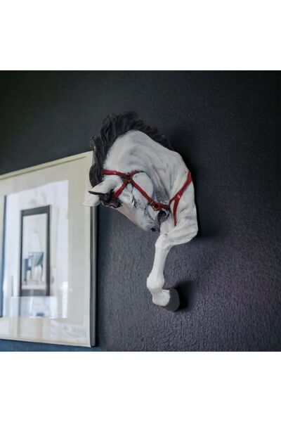 AlinSanatHeykel Kır At Beyaz Duvar Heykeli - Polyester