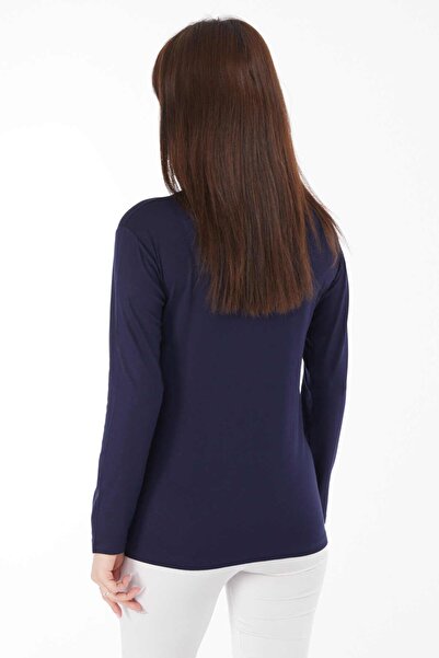 TOFİSA Жіноча сорочка з прямим коміром, синього кольору, з довгими рукавами, без принту - 24765