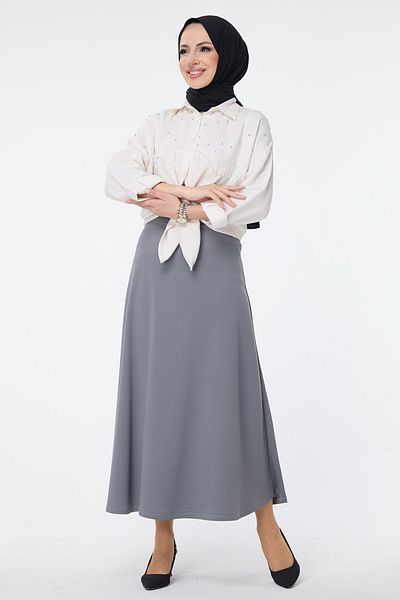 TOFİSA Gray Straight Medium Women's Skirt - 23643