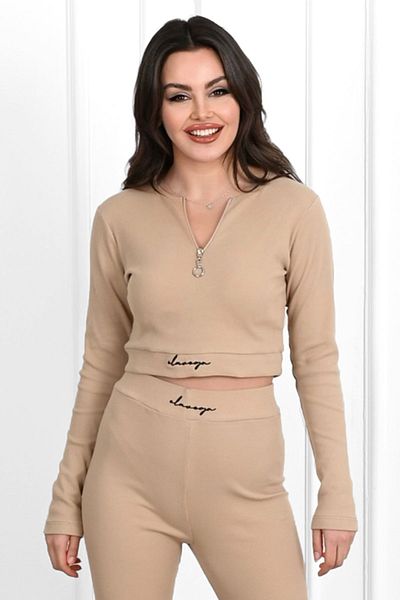 Koza Butik Γυναικείο Σετ Φόρμας με Εκτύπωση Text - Λεπτομέρεια με φερμουάρ 3725-23