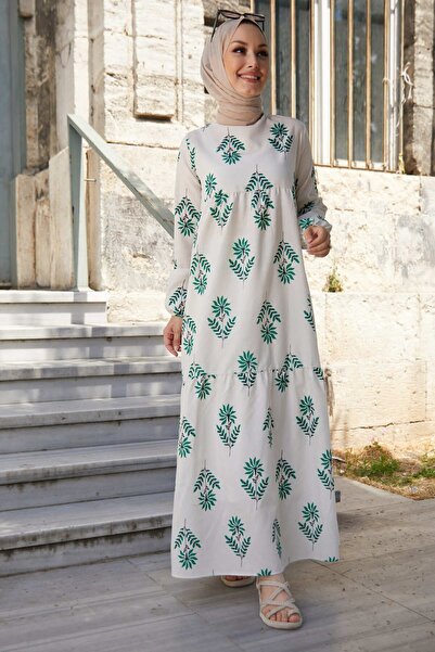 TOFİSA Green Women's Dress - Plain Crew Neck - 10363