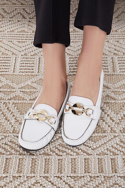 TOFİSA Women's White Buckle Light Comfortable Sole Ballerinas - 24579