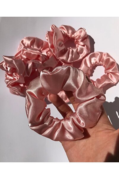 unique-g fashion accesories Kadın Kına Ve Nişan Düğün Için Lastikli Simit Pudra Pembe Saten 50li Scrunchie Saç Toka Seti