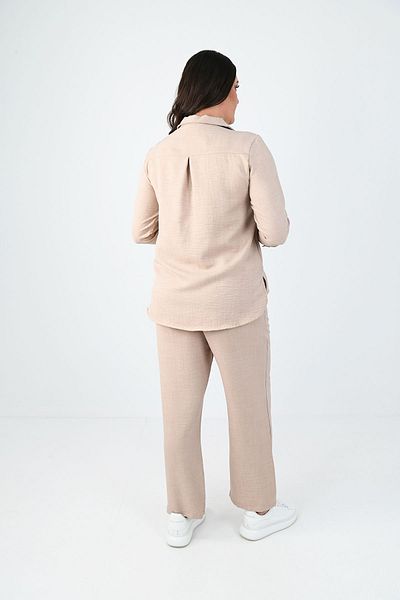Koza Butik Γυναικείο Σετ Λινό Πόλο Λαιμόκοψης Plus Size 8071-24