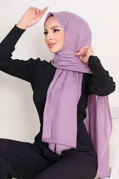 TOFİSA Lilac Cotton Women's Shawl - Plain Medium Design - 23351