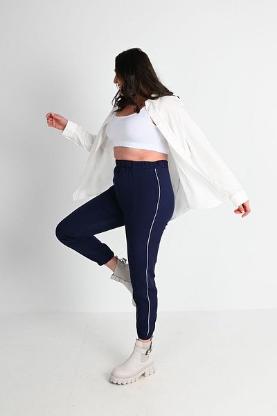 Koza Butik Large Size Women's Trousers with Pockets and Stripe Detail - 6243-24