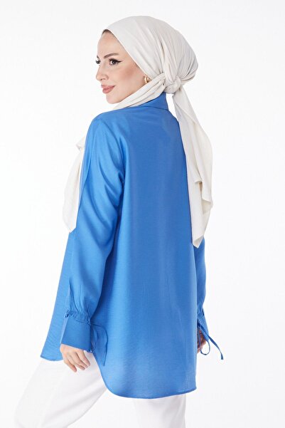 TOFİSA Γυναικείο πουκάμισο Blue Ruffle - Κολάρο μονόχρωμο πουκάμισο - 25259