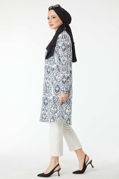 TOFİSA Szürke mintás női tunika - sima inggallér - 24502