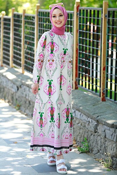 TOFİSA Fuchsia Women's Dress, Plain Crew Neck - 10369