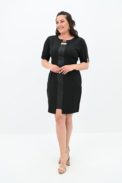 Koza Butik Rochie de damă cu mânecă scurtă, cu detaliu cu rever, mărime mare 5213-24