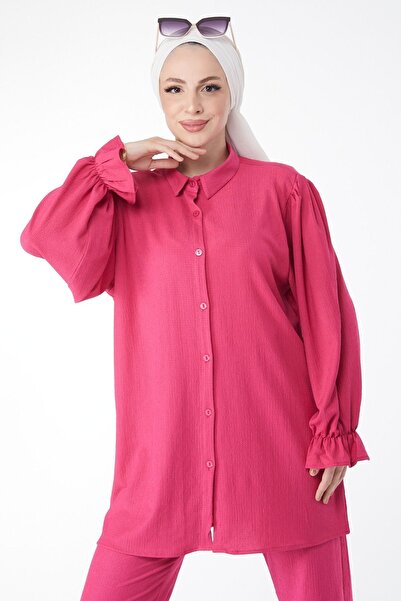 TOFİSA Obyčajný košeľový golier s fuchsiovým rukávom a volánikom - 24717