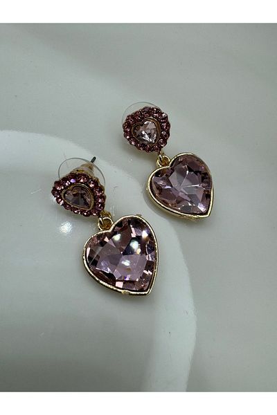 CT STONES Crystal Stone Detailed Heart Earrings