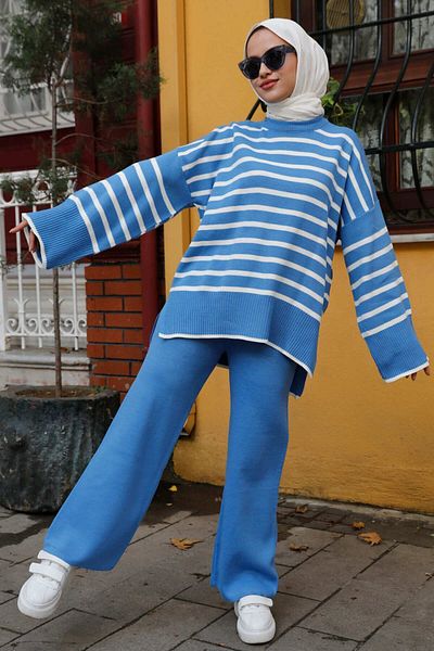 TOFİSA Women's Blue Tunic Trousers Straight Medium - 21125