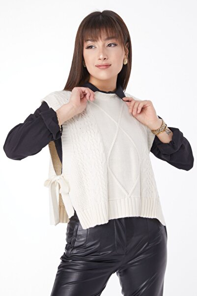 TOFİSA Plain Crew Neck Women's Beige Knitwear Sweater - 24089
