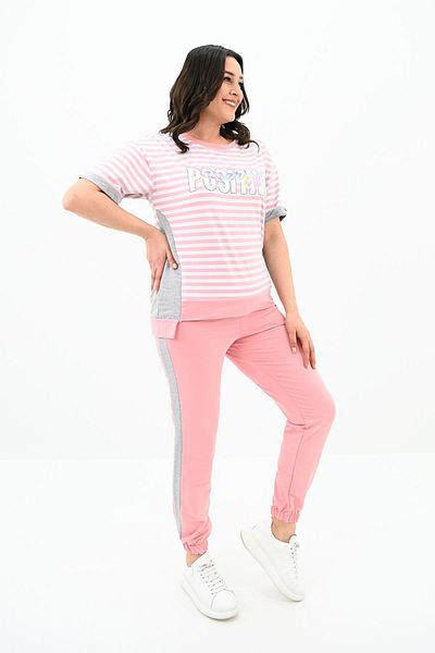 Koza Butik Γυναικείο Σετ Φούτερ με ρίγες Plus Size 8106-24