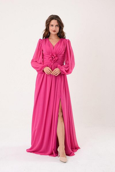 SpringStore Rochie de seară Fujya cu mâneci lungi și talie trandafir