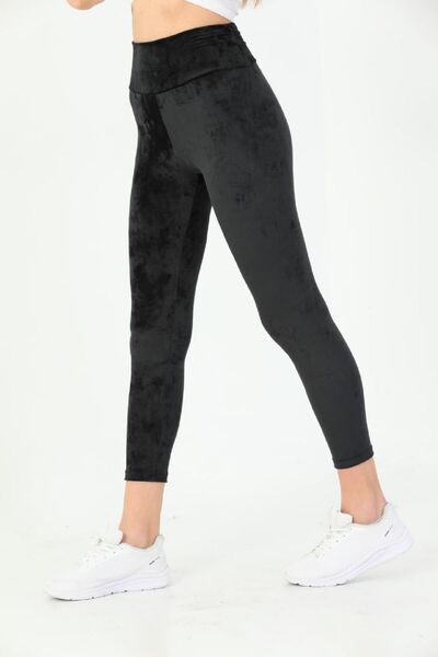 Momslab Colanți franțuzești din catifea neagră cu talie înaltă