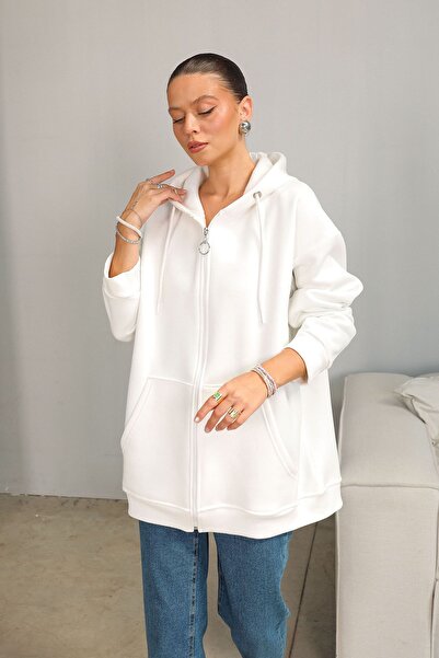 Melike Tatar Ecru Three Thread Ribbed Cardigan - 3-1104