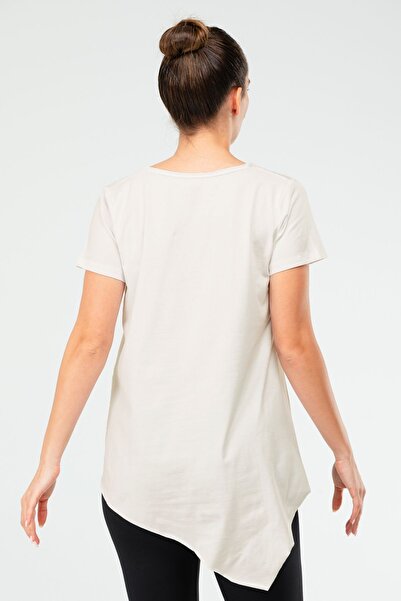 speedlife Beige Regular Cotton V-Neck Short Sleeve Women's T-Shirt Sf03881