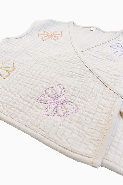 Miela Kids Beige Color Bow Embroidered Vest