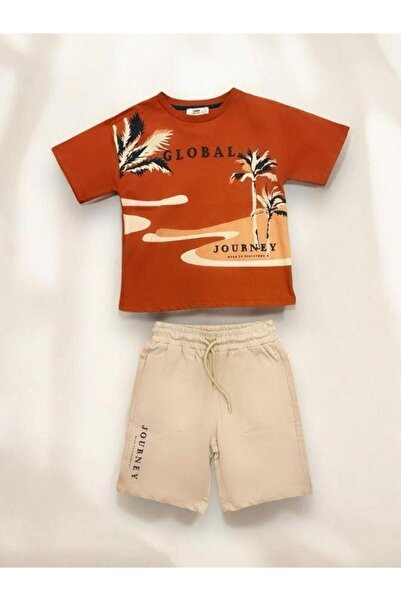 Zekids Момчешки шорти - памучни, с палмов принт