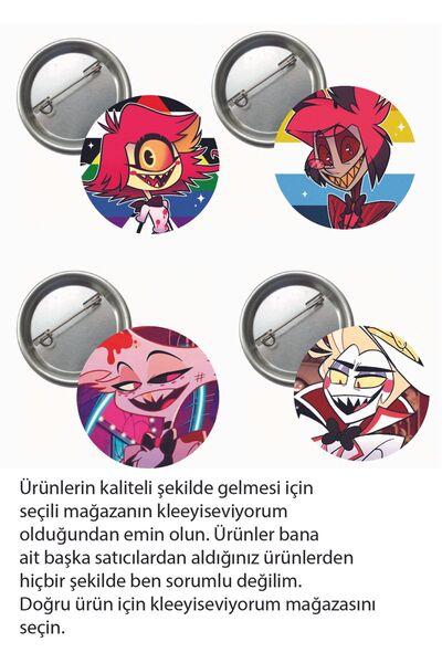 kleeyiseviyorum Hazbin Hotel Anime Buton Rozet 4 Adet 37mm