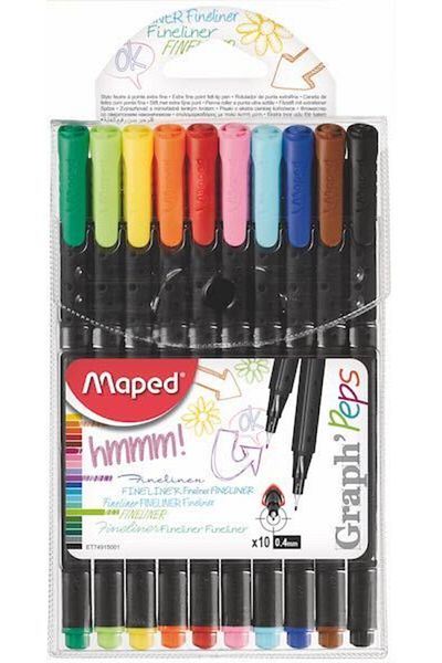 Maped Fineliner Felt Tip Pen Extra Fine 0.4mm 10 Colors Hanging Package3154147491508