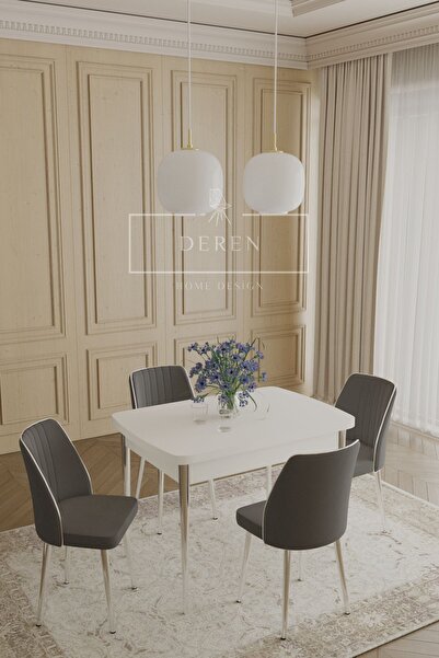 DEREN HOME Via Serisi 70x110Masa+4 Antrasit San Silinebilir İthal Baby Face K...