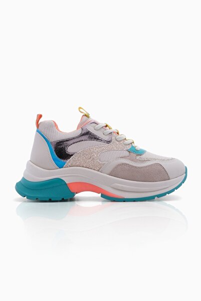 Marjin Women's Sneaker Lace-up High Sole Sequin Sports Shoes Tasep Beige