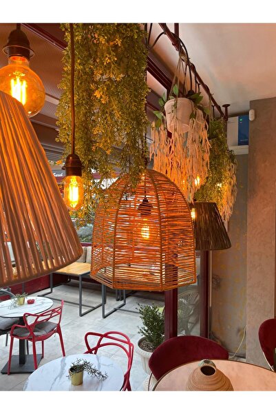 MDZN Kafes 40x45cm Hasır Avize Bohem Avize Jüt Avize Oda Mutfak Salon Avize Restoran Kafe Avize