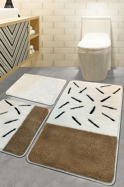Chilai Home Bisquit Beige Acrylic 3-Piece Bath Rug Set