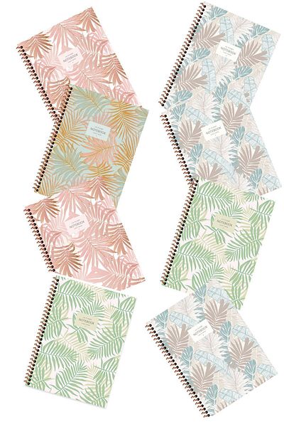 KESKİN COLOR La Plume Leaves Notebook 16,5x22,5 80 Sheets 8 Pieces (4 Checks + 4 Lines) Spiraled Pp Cover