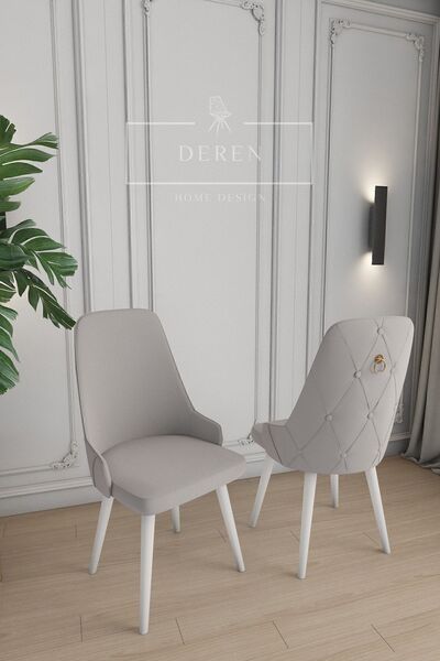 DEREN HOME Fier Serisi 8 Adet Açık gri Sandalye Mutfak ve Salon Sandalyesi