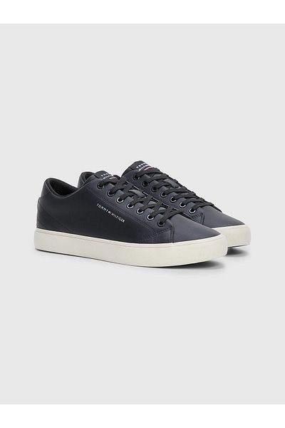 Tommy Hilfiger Men's Black Sneakers - Brand Logo, Leather Mixed, Upper Vulcanized Rubber, Outsole