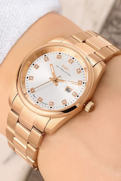 Romanson 5 Atm Waterproof Women's Wristwatch - Steel Cord with Calendar and Rhinestones