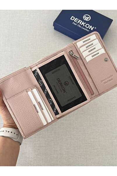 DERKON Genuine Leather Violeta Model Medium Size Women's Wallet - Powder Pink